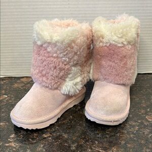 Girls Pink UGG Patchwork Furry Boots Size 8